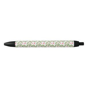 Caneta Preta Padrão Floral de Galho de Flor de Aquarela