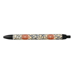 Caneta Preta Padrão Floral de Peônia Chinesa Art Nouveau Antigo