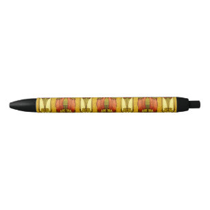 Caneta Preta Padrão Floral de Tulipas Vermelhas Art Nouveau Ant