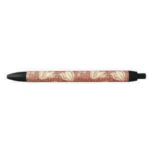 Caneta Preta Padrão Floral Red Lily no Estilo de William Morris