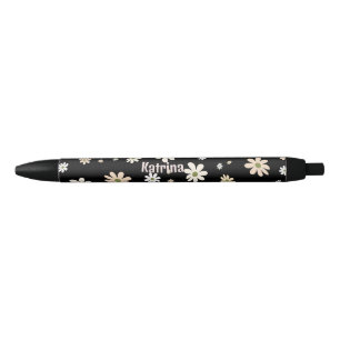 Caneta Preta Padrão Floral Retro Daisy Personalizado