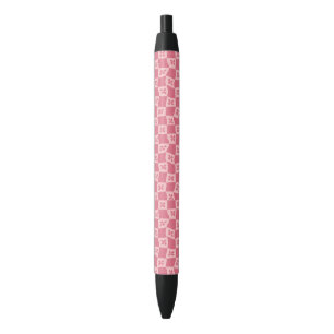 Caneta Preta Padrão Floral Retro-Rosa Verificado