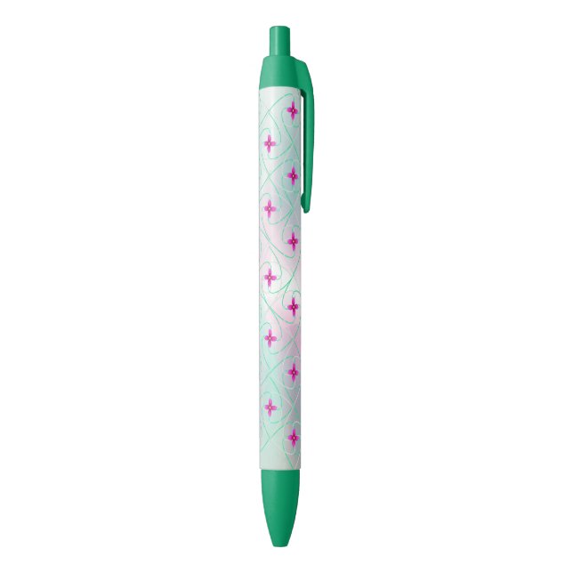 Caneta Preta Padrão floral rosa e verde (parte de inferior (Vertical))