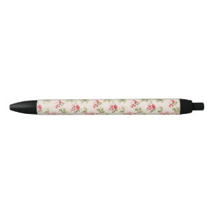 Caneta Preta Padrão Floral Rosa Vintage Shabby Chic