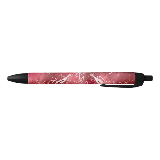 Caneta Preta Padrão Floral Vermelho (Parte Inferior)