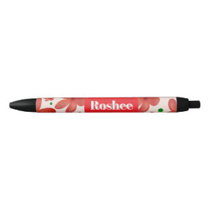 Caneta Preta Padrão Floral Vermelho Sem Costura Flor Retro Fofa