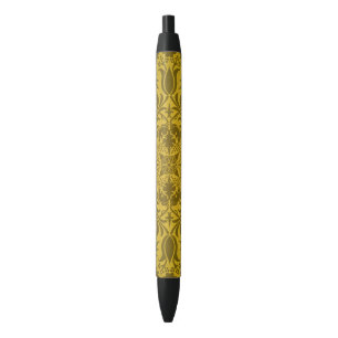 Caneta Preta Padrão Floral Vintage Borage Dourado William Morri