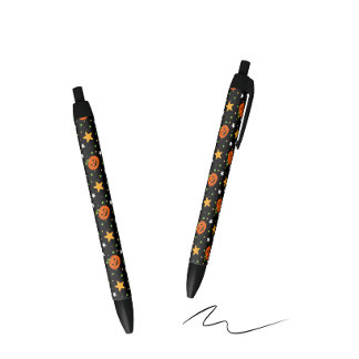 Caneta Preta Padrão Fofo de Abóbora de Halloween