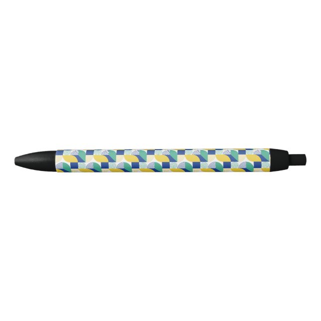 Caneta Preta Padrão Geométrico Abstrato Verde Azul (Frente)