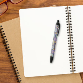 Caneta Preta Padrão Geométrico Azul do Marinho Moderno Chic