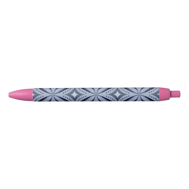 Caneta Preta Padrão Geométrico Azul Estilo Retro (Frente)