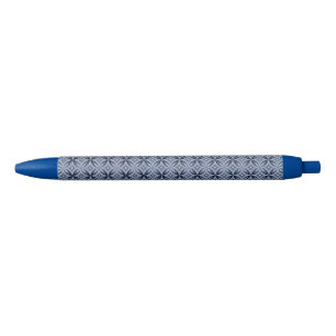 Caneta Preta Padrão Geométrico Azul Estilo Retro