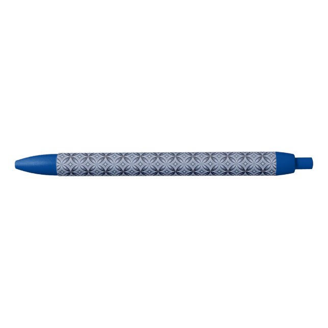 Caneta Preta Padrão Geométrico Azul Estilo Retro (Frente)