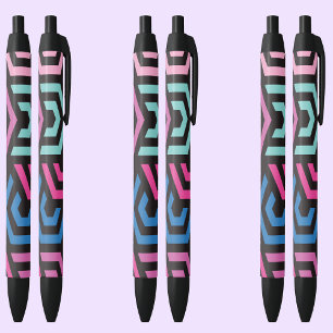 Caneta Preta Padrão Geométrico do Hexágono