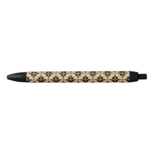 Caneta Preta Padrão Geométrico Elegante em Dourado e Preto