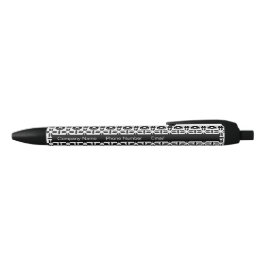 Caneta Preta Padrão Geométrico Preto e Branco Elegante