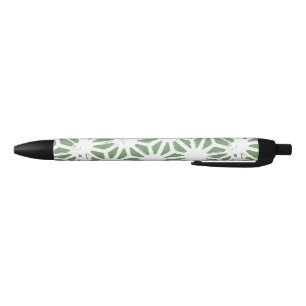 Caneta Preta Padrão geométrico verde-oliva e branco