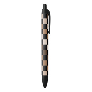 Caneta Preta Padrão Gingham Preto-Castanho Verificado