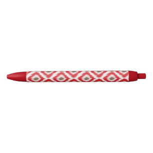 Caneta Preta Padrão Ikat Vermelho e Marrom