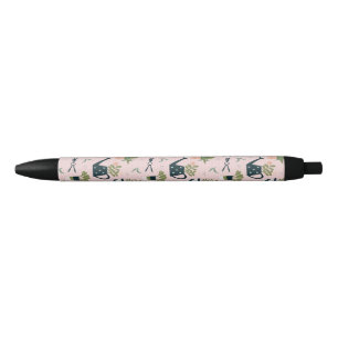 Caneta Preta Padrão Impresso de Jardinagem Rosa Caprichoso