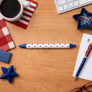 Caneta Preta Padrão Moderno de Estrela Vermelha e Azul Patrióti