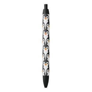 Caneta Preta Padrão Moderno de Pinguim Preto e Branco
