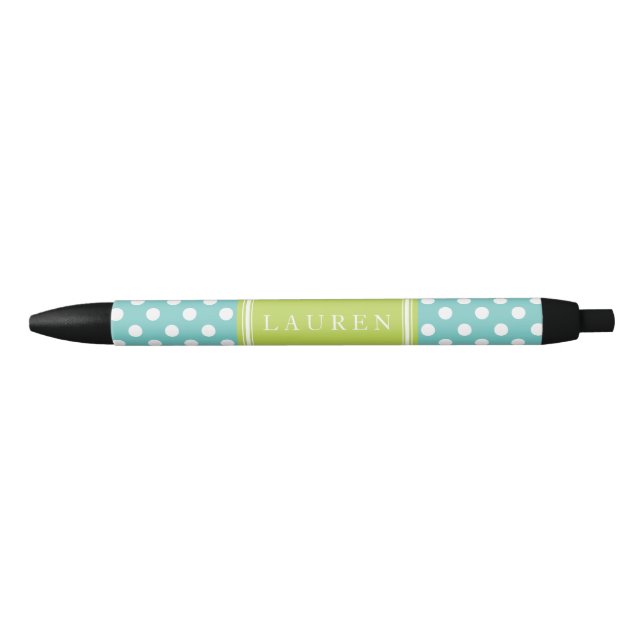 Caneta Preta Padrão Personalizado de Bolinhas Verdes da Mint (Frente)