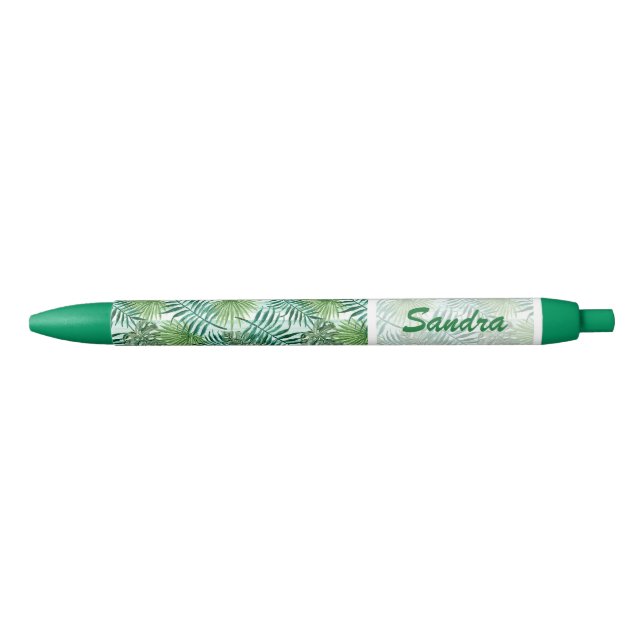 Caneta Preta Padrão Personalizado de Folhas de Palma Verde Hava (Frente)