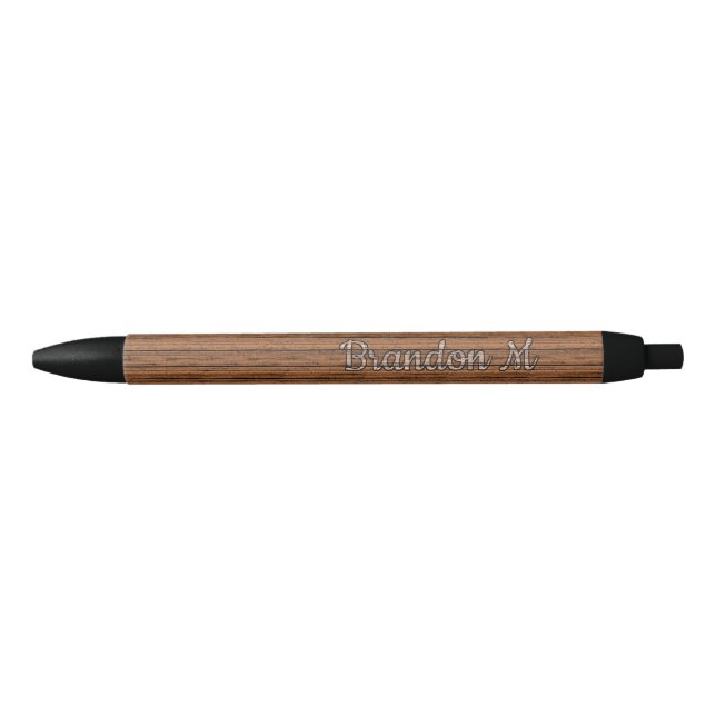 Caneta Preta Padrão Personalizado de Madeira Marrom (Frente)