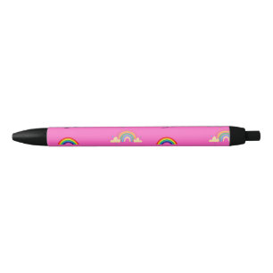 Caneta Preta Padrão Unicorn a rosa