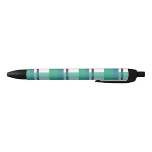 Caneta Preta Padrão Xadrez Verde e Roxo