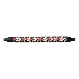 Caneta Preta Padrões de flores brancas vermelhas fofas