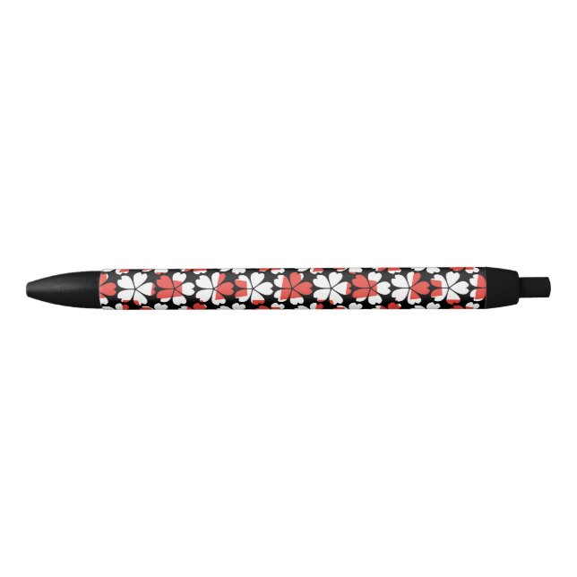 Caneta Preta Padrões de flores brancas vermelhas fofas (Frente)