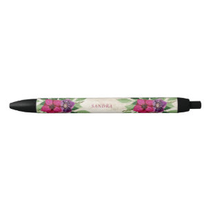 Caneta Preta País magenta floral