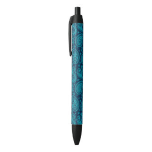 Caneta Preta Paisley, padrão azul elegante