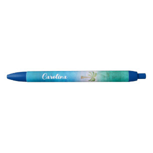 Caneta Preta Palmeira Tropical Oceano Azul Verde Desgastado Pel