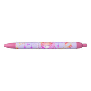 Caneta Preta Papelaria Pessoal Endereçada Corações de Rosa