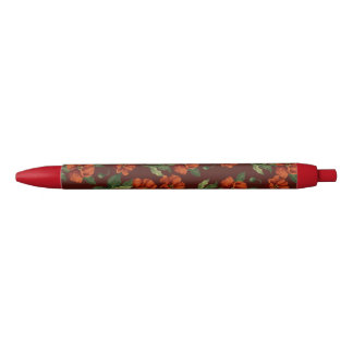 Caneta Preta Papoulas Carmesim Botânicas Elegantes