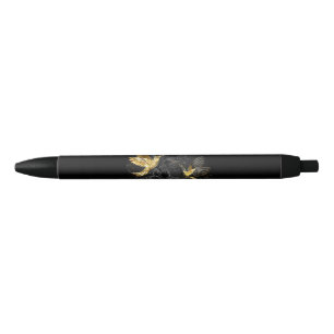 Caneta Preta Pássaro Humino Negro e Dourado