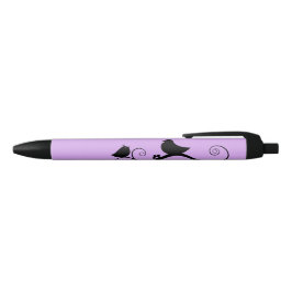 Caneta Preta Pássaros bonitos (fundo roxo)