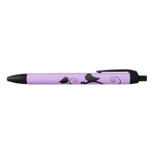Caneta Preta Pássaros bonitos (fundo roxo)