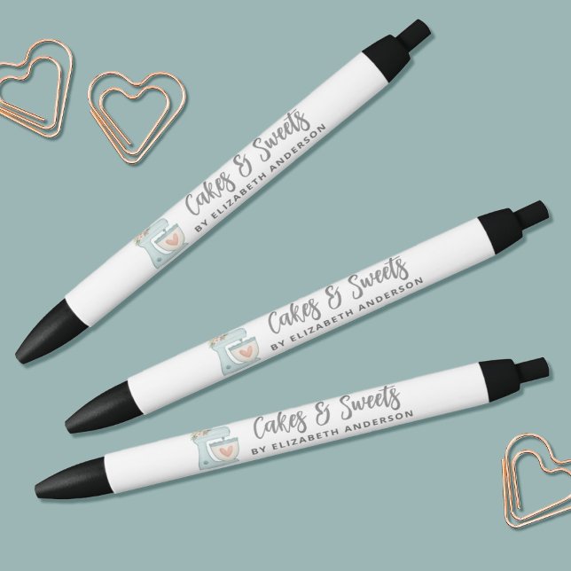 Caneta Preta Pastelaria Promocional de Misturador de Bolo Azul (Cute pens for your bakery, or for promotional items for your small business.)