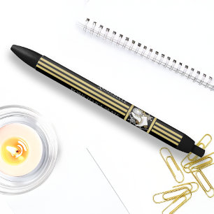 Caneta Preta Patinação no Gelo Brilho Preto e Dourado Personali