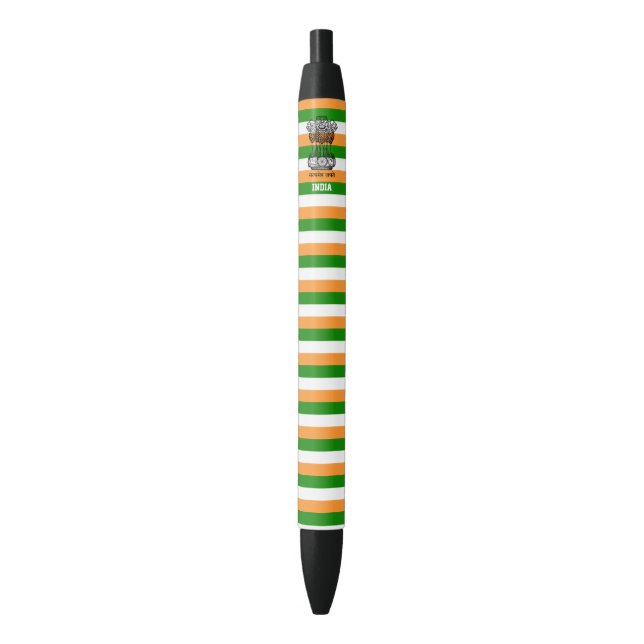 Caneta preta patriótica fofa com a bandeira da Índ (Frente Vertical)