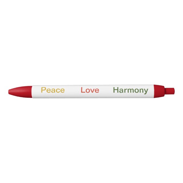 Caneta Preta Peace Love Harmony Gold verde vermelho (Frente)