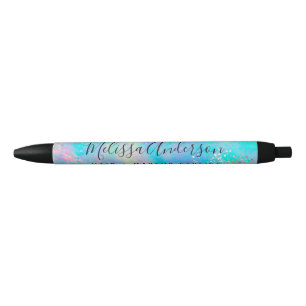 Caneta Preta Pedra Opala Holográfica Brilho