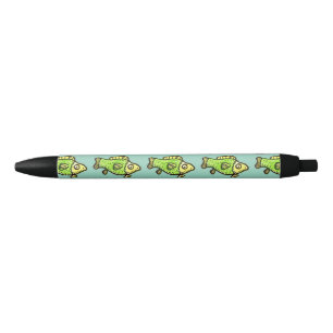 Caneta Preta Peixe Verde de Desenho Animado Engraçado