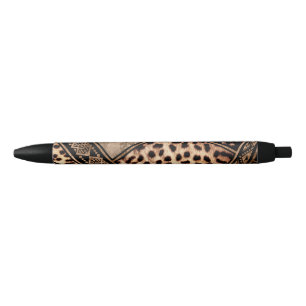 Caneta Preta Pelo de Chita com Ornamento Étnico