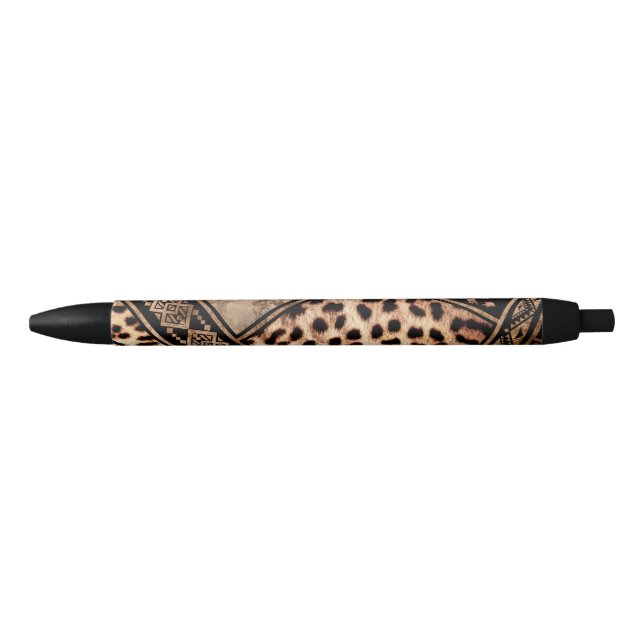 Caneta Preta Pelo de Chita com Ornamento Étnico (Frente)