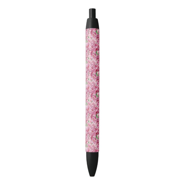 Caneta Preta Peônias de cor-de-água rosa (Frente Vertical)